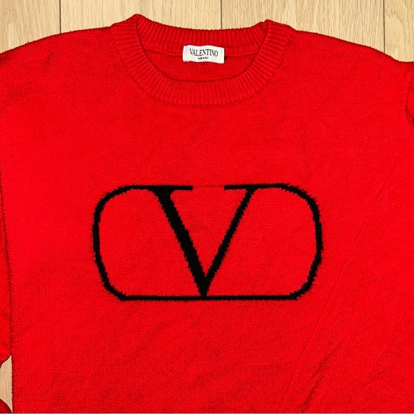 Valentino Women's Large Red VLogo Virgin Wool Knit Sweater - Picture 4 of 6